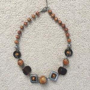 BOHO STYLE WOOD & PEWTER NECKLACE